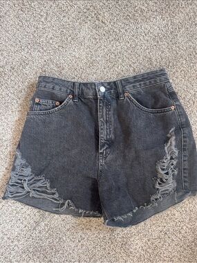 Topshop Black Distressed High-Rise Denim Shorts
